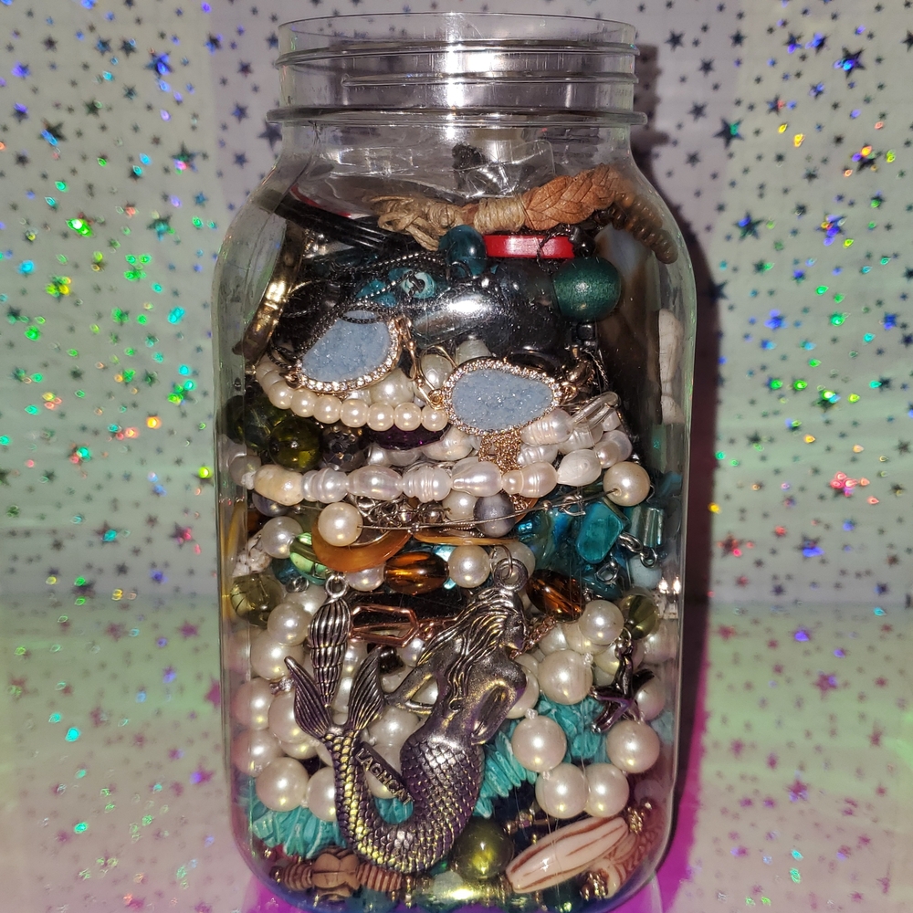 Mermaid themed jewelry jar With REAL PEARLS